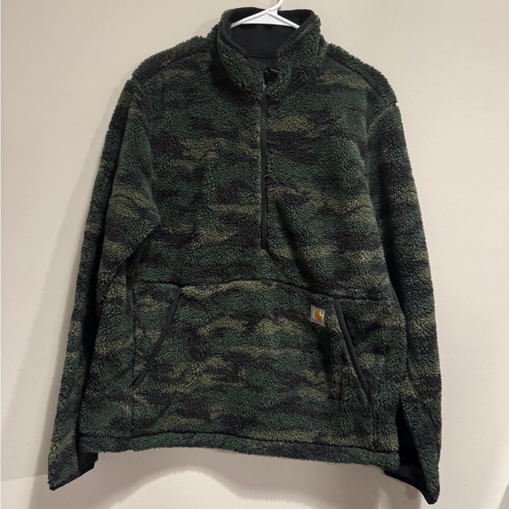 Carhartt Men's Green Camo Zip-Up Sweater